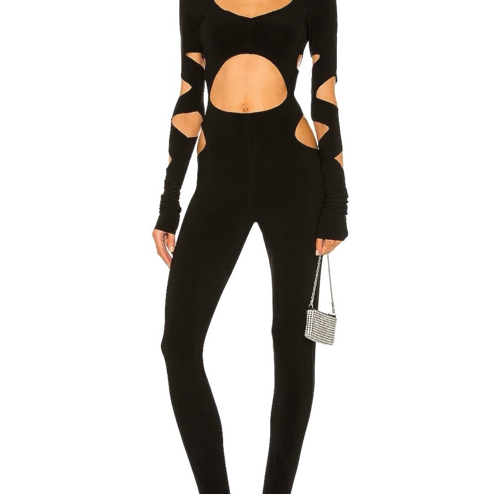 Norma Kamali Black Cutout Jumpsuit with Long Sleeves